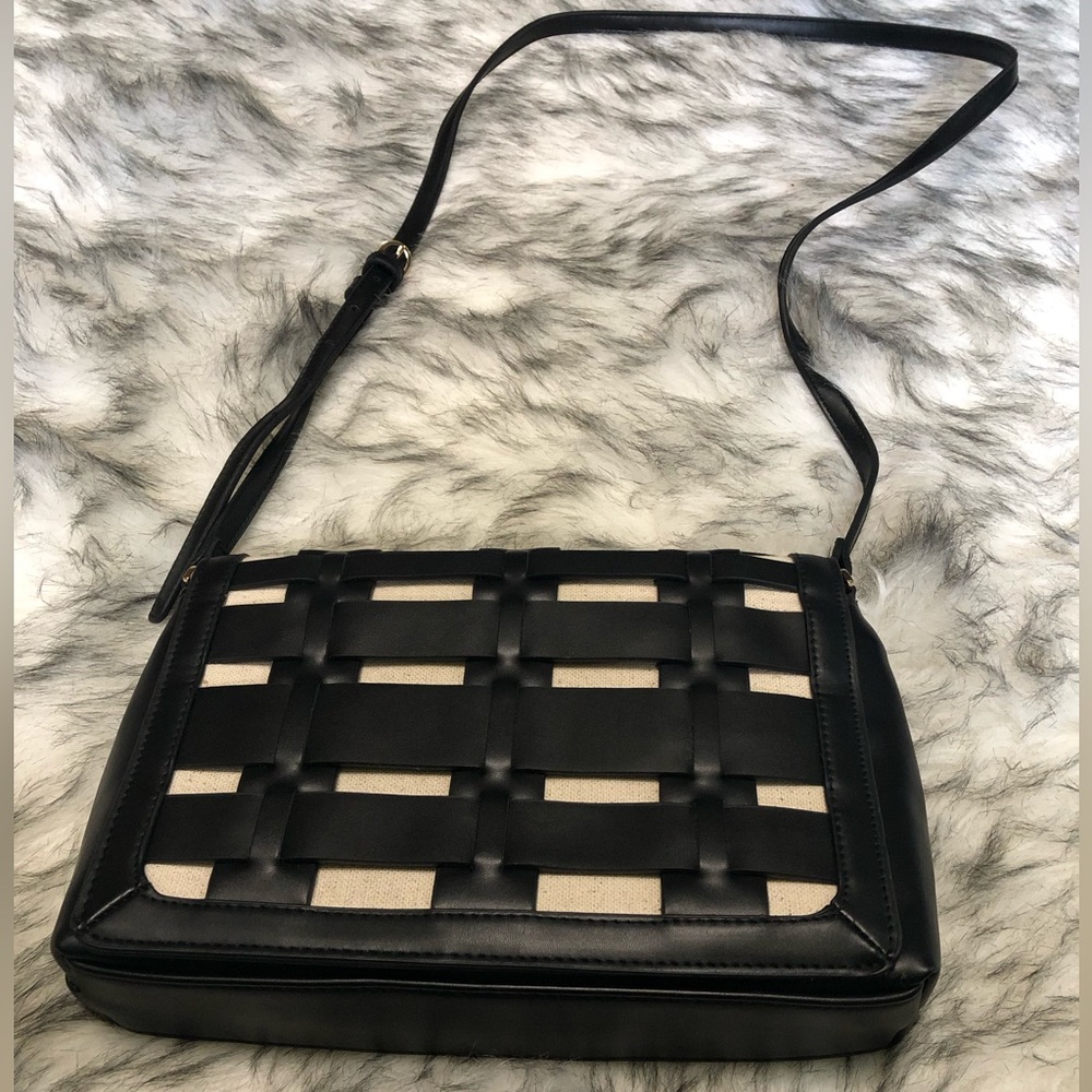 A New Day Black Woven Front Flap Crossbody